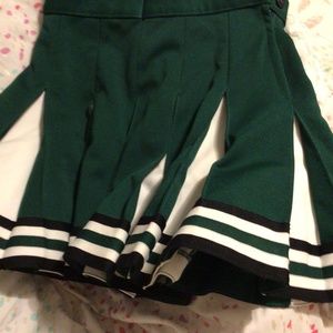 green and white pleaded cheerleader skirt